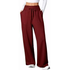 imageAleumdr Womens Wide Leg Lounge Pants with Pocket Yoga Sweatpants High Waisted Baggy Athletic Palazzo Flowy PantsA5 Wine Red