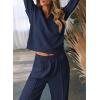 imageAleumdr Two Piece Outfits Half Zip Sweatshirt Sweatsuit Lounge Sets for Women Matching Set Wide Leg Sweatpant TracksuitLighter Weight Navy Blue