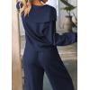 imageAleumdr Two Piece Outfits Half Zip Sweatshirt Sweatsuit Lounge Sets for Women Matching Set Wide Leg Sweatpant TracksuitLighter Weight Navy Blue