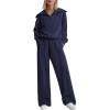 imageAleumdr Two Piece Outfits Half Zip Sweatshirt Sweatsuit Lounge Sets for Women Matching Set Wide Leg Sweatpant TracksuitLighter Weight Navy Blue