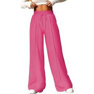 imageAleumdr Womens High Waisted Drawstring Waist Wide Leg Sweatpants with Pockets Casual Loose Yoga PantsHot Pink