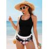 imageAleumdr Womens Tankini Swimsuits Athletic Two Piece Tummy Control Bathing Suits Modest Tank Tops with Print BottomsBlack
