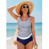 imageAleumdr Womens Tankini Swimsuits Athletic Two Piece Tummy Control Bathing Suits Modest Tank Tops with Print BottomsBlue Stripe
