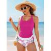 imageAleumdr Womens Tankini Swimsuits Athletic Two Piece Tummy Control Bathing Suits Modest Tank Tops with Print BottomsRose Red