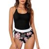 imageAleumdr Womens Tankini Swimsuits Athletic Two Piece Tummy Control Bathing Suits Modest Tank Tops with Print BottomsBlack