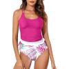 imageAleumdr Womens Tankini Swimsuits Athletic Two Piece Tummy Control Bathing Suits Modest Tank Tops with Print BottomsRose Red