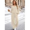 imageAleumdr Womens 2 Piece Outfits Fall Lounge Set Sweatsuit Long Sleeve Tops Wide Leg Pants with Pockets Travel OutfitBeige