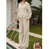imageAleumdr Womens 2 Piece Outfits Fall Lounge Set Sweatsuit Long Sleeve Tops Wide Leg Pants with Pockets Travel OutfitBeige