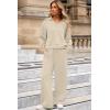 imageAleumdr Womens 2 Piece Outfits Fall Lounge Set Sweatsuit Long Sleeve Tops Wide Leg Pants with Pockets Travel OutfitBeige