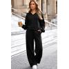 imageAleumdr Womens 2 Piece Outfits Fall Lounge Set Sweatsuit Long Sleeve Tops Wide Leg Pants with Pockets Travel OutfitBlack