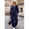 imageAleumdr Womens 2 Piece Outfits Fall Lounge Set Sweatsuit Long Sleeve Tops Wide Leg Pants with Pockets Travel OutfitNavy Blue