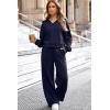 imageAleumdr Womens 2 Piece Outfits Fall Lounge Set Sweatsuit Long Sleeve Tops Wide Leg Pants with Pockets Travel OutfitNavy Blue