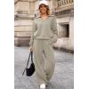 imageAleumdr Womens 2 Piece Outfits Fall Lounge Set Sweatsuit Long Sleeve Tops Wide Leg Pants with Pockets Travel OutfitParchment