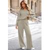 imageAleumdr Womens 2 Piece Outfits Fall Lounge Set Sweatsuit Long Sleeve Tops Wide Leg Pants with Pockets Travel OutfitParchment