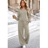 imageAleumdr Womens 2 Piece Outfits Fall Lounge Set Sweatsuit Long Sleeve Tops Wide Leg Pants with Pockets Travel OutfitParchment