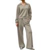 imageAleumdr Womens 2 Piece Outfits Fall Lounge Set Sweatsuit Long Sleeve Tops Wide Leg Pants with Pockets Travel OutfitParchment