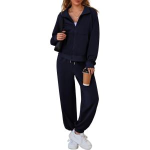 imageAleumdr Womens 2 Piece Outfits Fall Sweatsuit Set Zip Up Jacket Sweatshirt with Joggers Pants Matching Sets Tracksuit 2025A3 Navy Blue