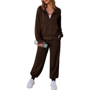 imageAleumdr Womens 2 Piece Outfits Fall Sweatsuit Set Zip Up Jacket Sweatshirt with Joggers Pants Matching Sets Tracksuit 2025A4 Brown