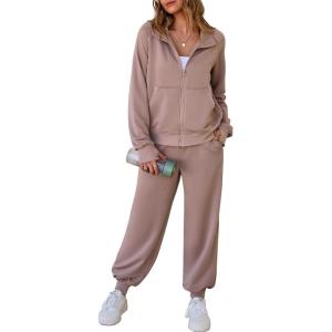 imageAleumdr Womens 2 Piece Outfits Fall Sweatsuit Set Zip Up Jacket Sweatshirt with Joggers Pants Matching Sets Tracksuit 2025A5 Mauve Gray
