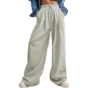 imageAleumdr Wide Leg Sweatpants for Women 2025 Trendy Fashion High Waisted Drawstring Loose Long Pants with PocketsGray