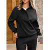 imageAleumdr Womens 2 Piece Outfits Fleece Sweatsuit Lounge Set Snap Button Long Sleeve Sweatshirt with Wide Leg SweatpantsA1 Black