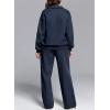 imageAleumdr Womens 2 Piece Outfits Fleece Sweatsuit Lounge Set Snap Button Long Sleeve Sweatshirt with Wide Leg SweatpantsA4 Navy Blue