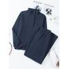 imageAleumdr Womens 2 Piece Outfits Fleece Sweatsuit Lounge Set Snap Button Long Sleeve Sweatshirt with Wide Leg SweatpantsA4 Navy Blue