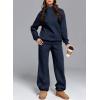 imageAleumdr Womens 2 Piece Outfits Fleece Sweatsuit Lounge Set Snap Button Long Sleeve Sweatshirt with Wide Leg SweatpantsA4 Navy Blue