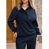 imageAleumdr Womens 2 Piece Outfits Fleece Sweatsuit Lounge Set Snap Button Long Sleeve Sweatshirt with Wide Leg SweatpantsA4 Navy Blue