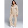 imageAleumdr Womens 2 Piece Outfits Fleece Sweatsuit Lounge Set Snap Button Long Sleeve Sweatshirt with Wide Leg SweatpantsA5 Beige