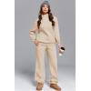 imageAleumdr Womens 2 Piece Outfits Fleece Sweatsuit Lounge Set Snap Button Long Sleeve Sweatshirt with Wide Leg SweatpantsA5 Beige