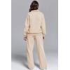 imageAleumdr Womens 2 Piece Outfits Fleece Sweatsuit Lounge Set Snap Button Long Sleeve Sweatshirt with Wide Leg SweatpantsA5 Beige