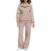 imageAleumdr Womens 2 Piece Outfits Fleece Sweatsuit Lounge Set Snap Button Long Sleeve Sweatshirt with Wide Leg SweatpantsA3 Nude