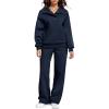 imageAleumdr Womens 2 Piece Outfits Fleece Sweatsuit Lounge Set Snap Button Long Sleeve Sweatshirt with Wide Leg SweatpantsA4 Navy Blue