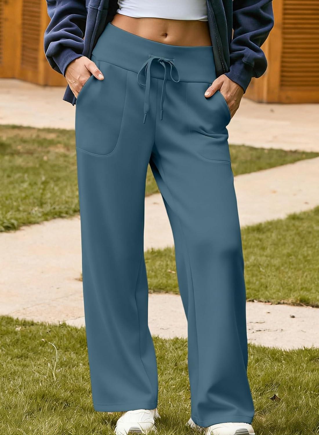 imageAleumdr Womens High Waisted Drawstring Waist Wide Leg Sweatpants with Pockets Casual Loose Yoga PantsA9 Real Teal