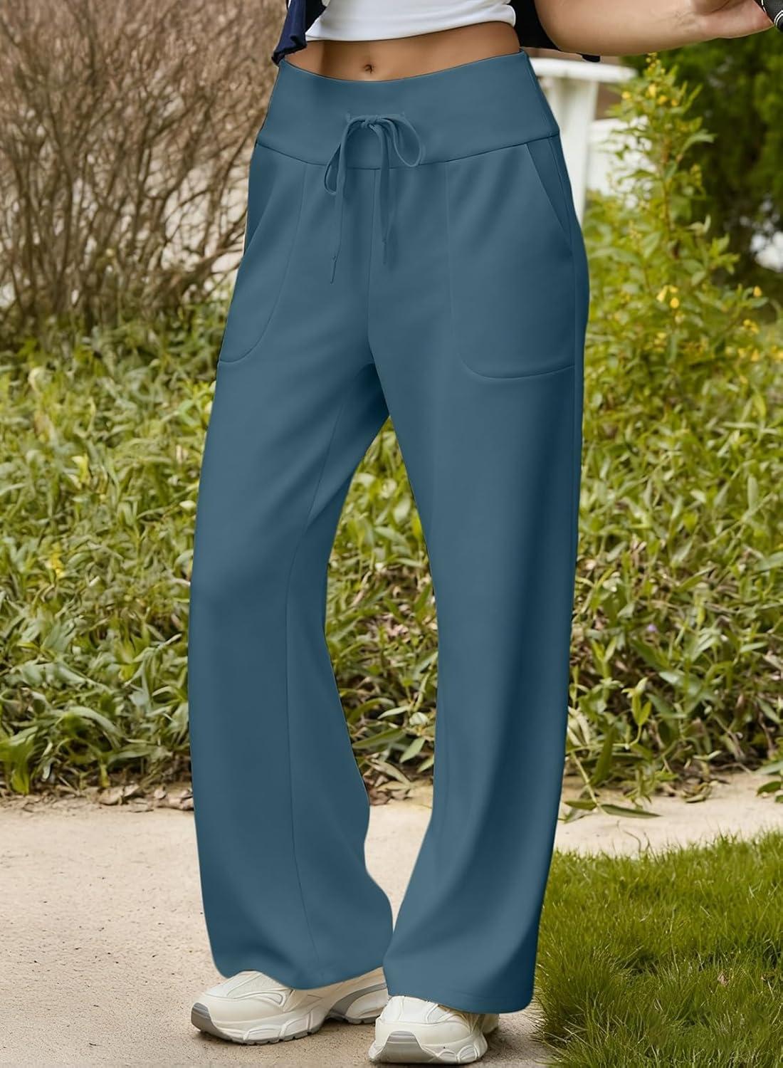 imageAleumdr Womens High Waisted Drawstring Waist Wide Leg Sweatpants with Pockets Casual Loose Yoga PantsA9 Real Teal