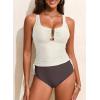imageAleumdr Womens Textured Tankini Swimsuits Tummy Control Ruched UWire Cutout Two Piece Bathing Suits with BottomBeige