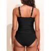imageAleumdr Womens Textured Tankini Swimsuits Tummy Control Ruched UWire Cutout Two Piece Bathing Suits with BottomBlack