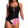 imageAleumdr Womens Textured Tankini Swimsuits Tummy Control Ruched UWire Cutout Two Piece Bathing Suits with BottomBlack