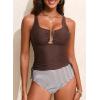 imageAleumdr Womens Textured Tankini Swimsuits Tummy Control Ruched UWire Cutout Two Piece Bathing Suits with BottomDark Brown