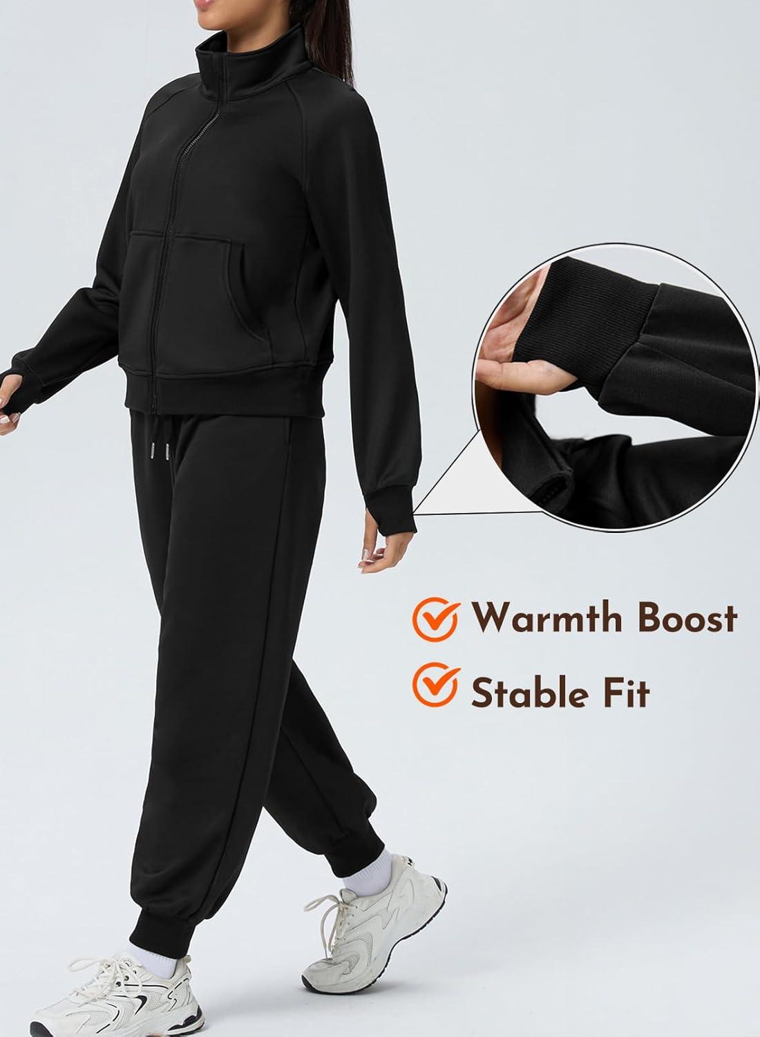 imageAleumdr Womens 2 Piece Outfits Tracksuit Zip Up Long Sleeve Sweatshirt and Joggers Pants Matching Sets with PocketsA1 Black