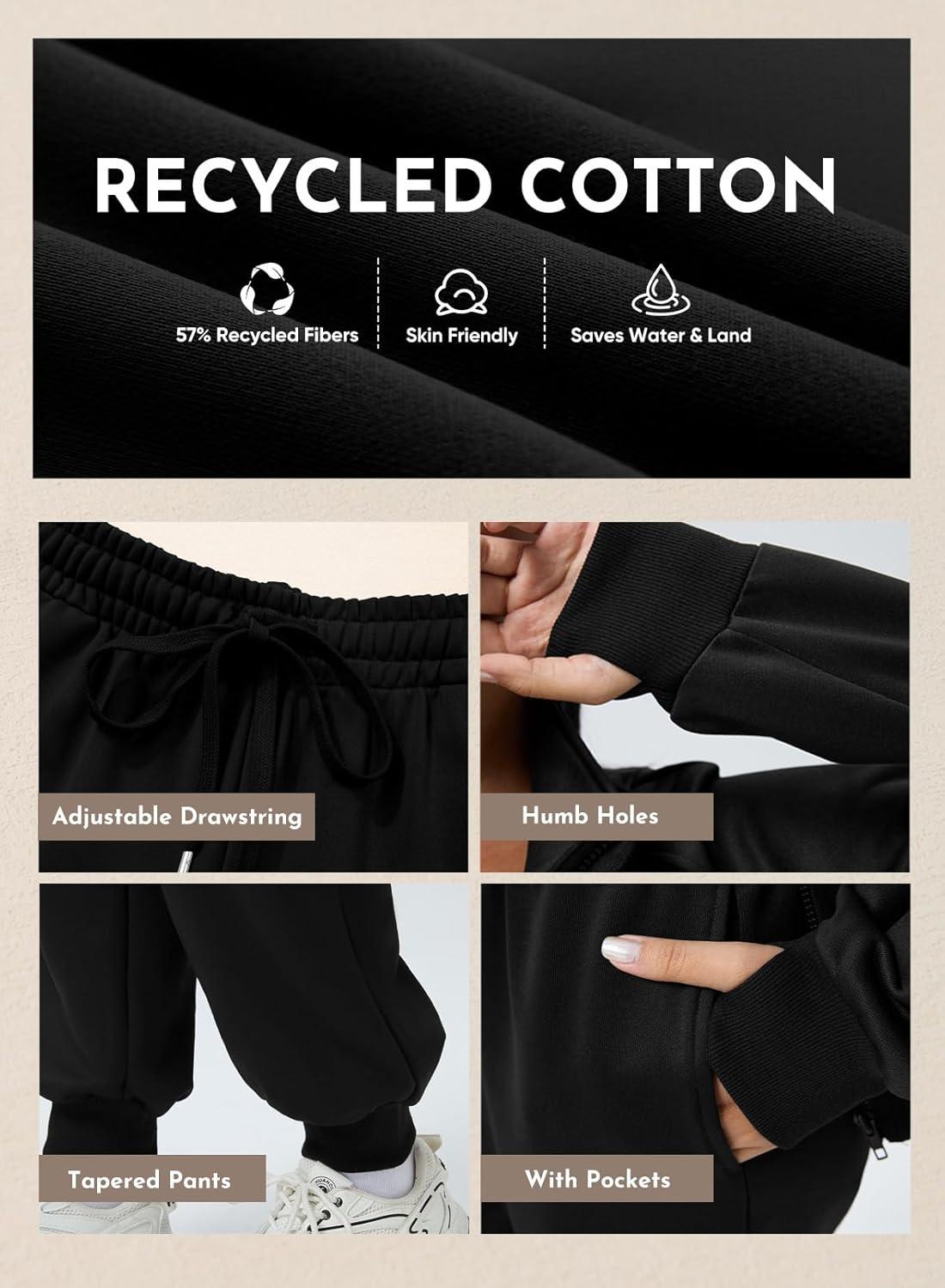 imageAleumdr Womens 2 Piece Outfits Tracksuit Zip Up Long Sleeve Sweatshirt and Joggers Pants Matching Sets with PocketsA1 Black