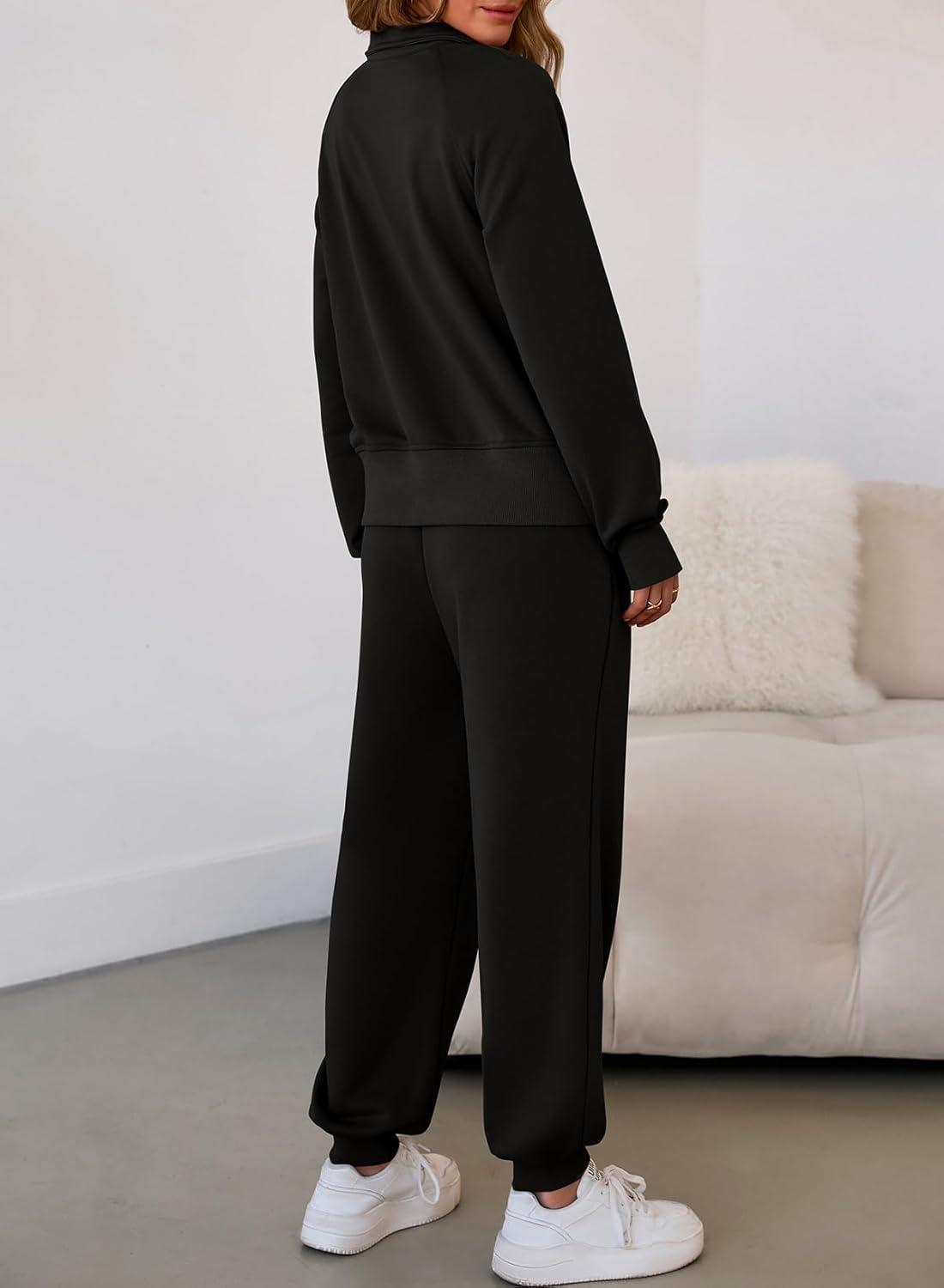 imageAleumdr Womens 2 Piece Outfits Tracksuit Zip Up Long Sleeve Sweatshirt and Joggers Pants Matching Sets with PocketsA1 Black