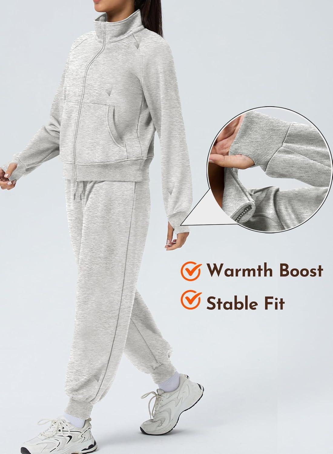 imageAleumdr Womens 2 Piece Outfits Tracksuit Zip Up Long Sleeve Sweatshirt and Joggers Pants Matching Sets with PocketsA2 Gray