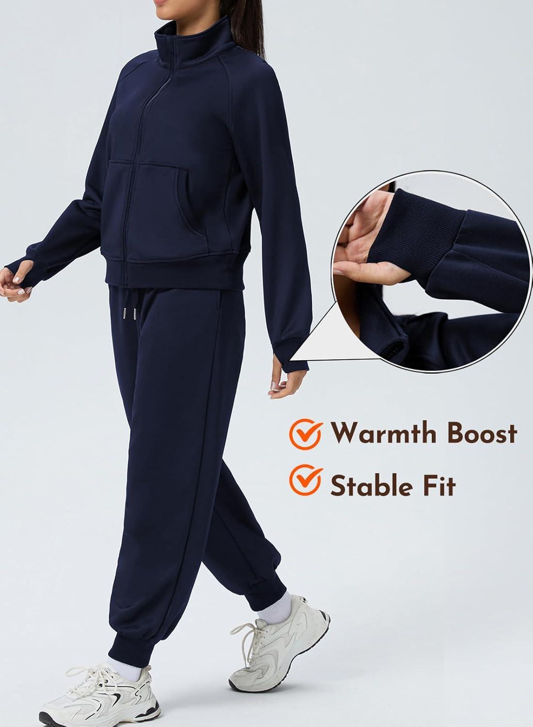 imageAleumdr Womens 2 Piece Outfits Tracksuit Zip Up Long Sleeve Sweatshirt and Joggers Pants Matching Sets with PocketsA3 Navy Blue