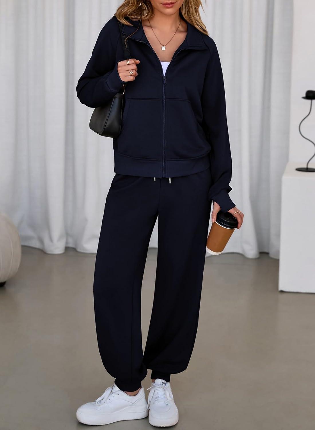 imageAleumdr Womens 2 Piece Outfits Tracksuit Zip Up Long Sleeve Sweatshirt and Joggers Pants Matching Sets with PocketsA3 Navy Blue