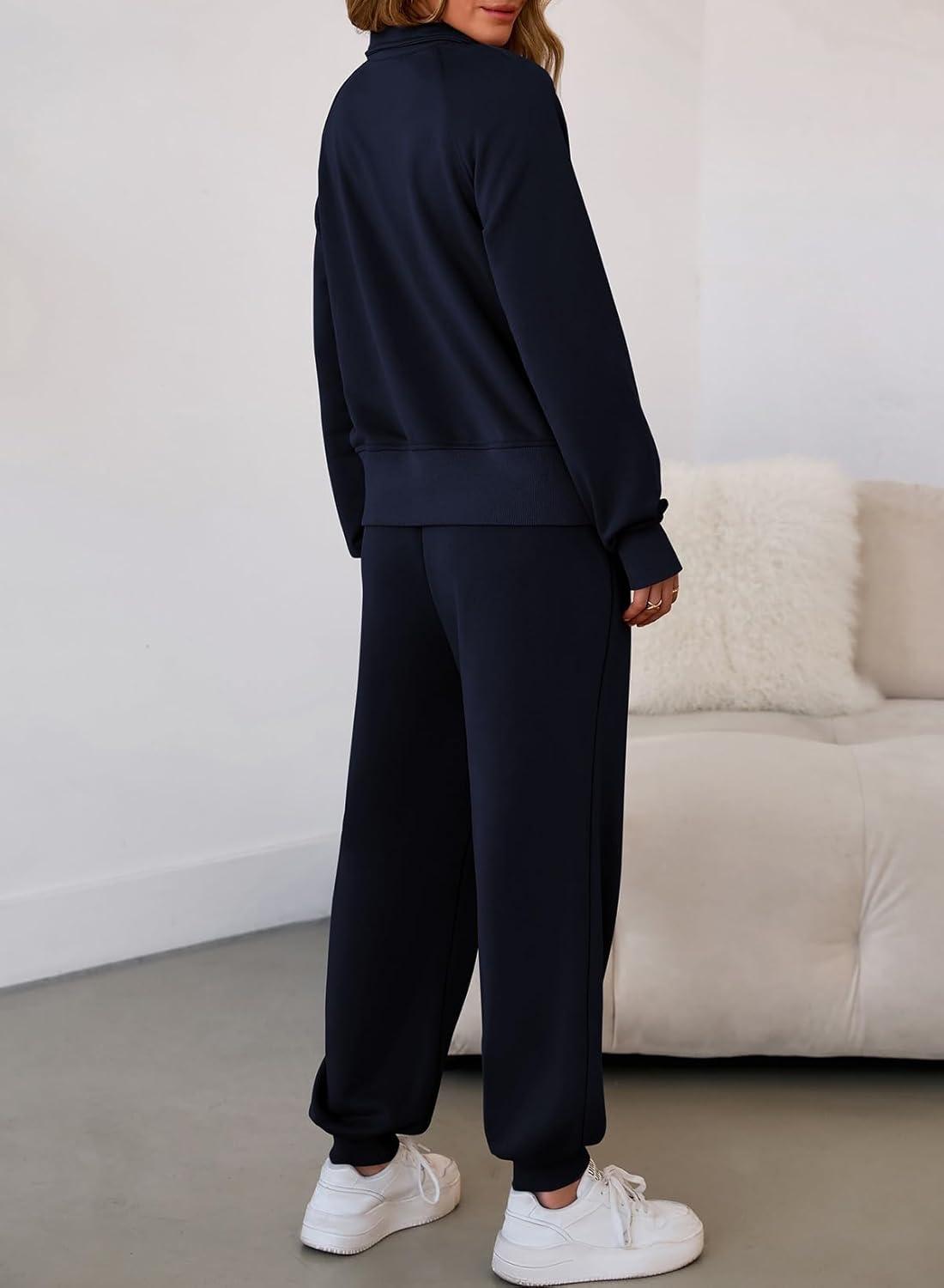 imageAleumdr Womens 2 Piece Outfits Tracksuit Zip Up Long Sleeve Sweatshirt and Joggers Pants Matching Sets with PocketsA3 Navy Blue