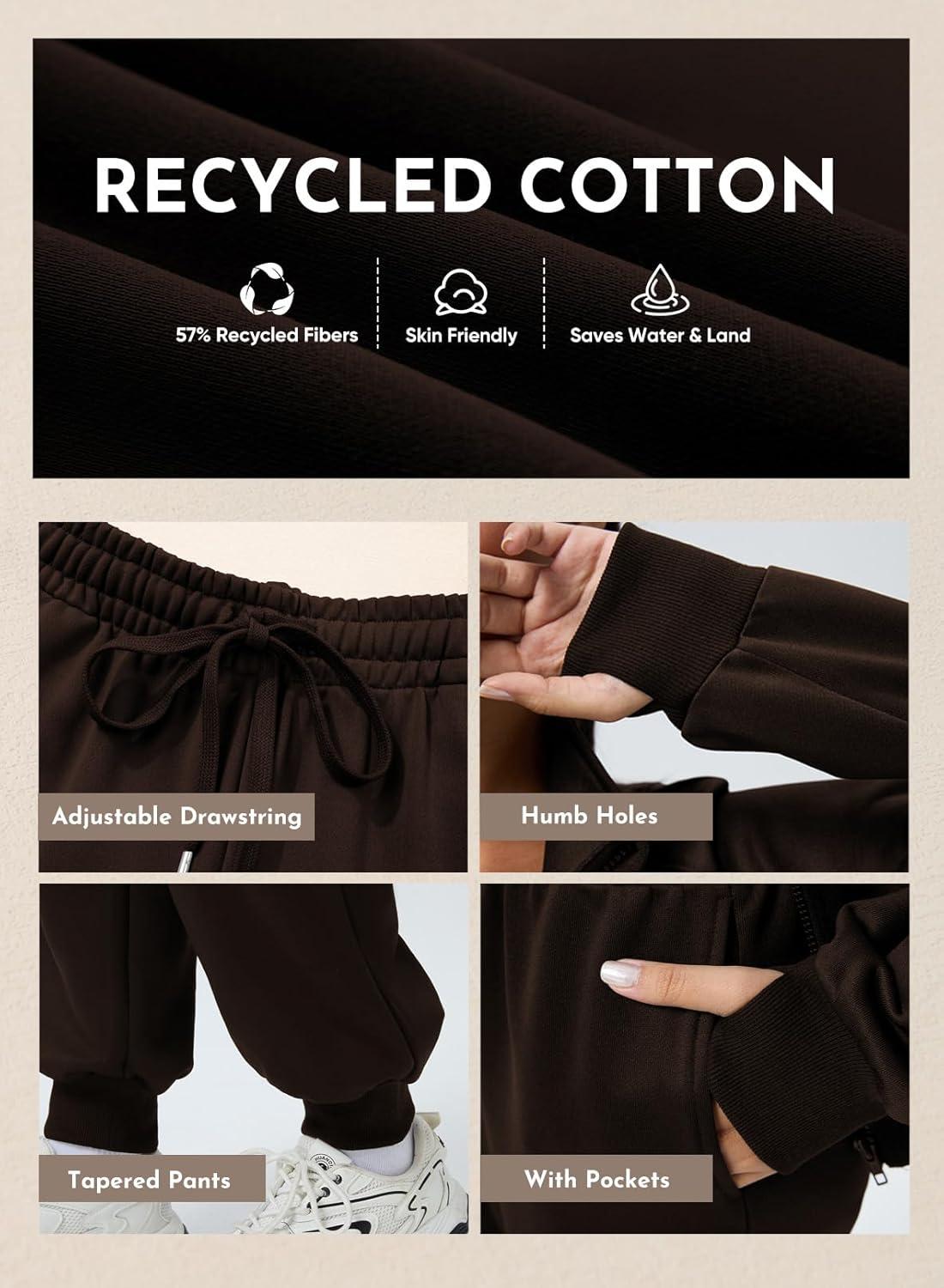 imageAleumdr Womens 2 Piece Outfits Tracksuit Zip Up Long Sleeve Sweatshirt and Joggers Pants Matching Sets with PocketsA4 Brown