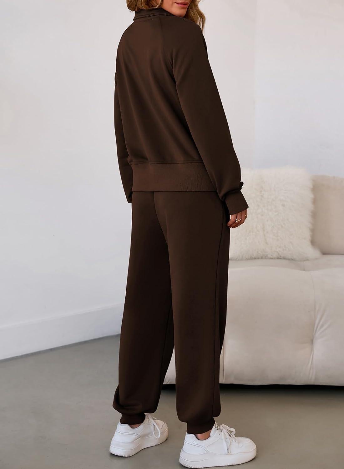 imageAleumdr Womens 2 Piece Outfits Tracksuit Zip Up Long Sleeve Sweatshirt and Joggers Pants Matching Sets with PocketsA4 Brown