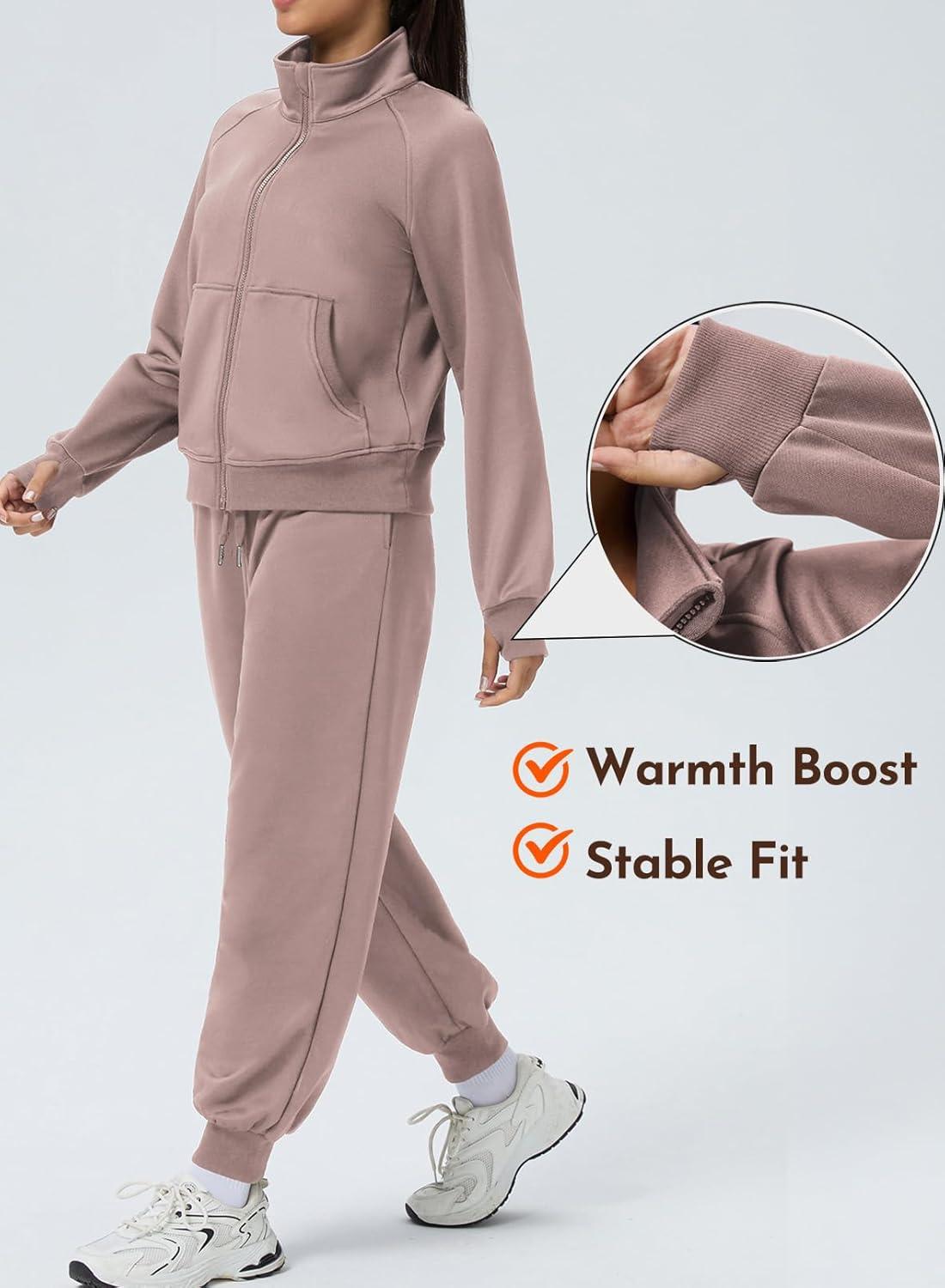 imageAleumdr Womens 2 Piece Outfits Tracksuit Zip Up Long Sleeve Sweatshirt and Joggers Pants Matching Sets with PocketsA5 Mauve Gray